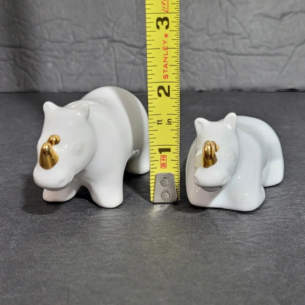 White Rhinoceros Salt & Pepper Shakers Set with Golden Horns